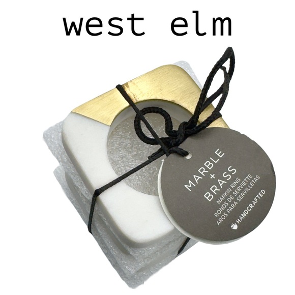 West Elm 🆕 Marble + Brass Napkin Rings, Set of 4 • New in Original Packaging - Picture 5 of 15